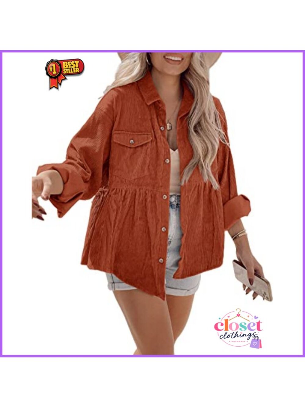 Womens Corduroy Button Down Tunic Shirt Long Sleeve Loose Fit Casual Blouse